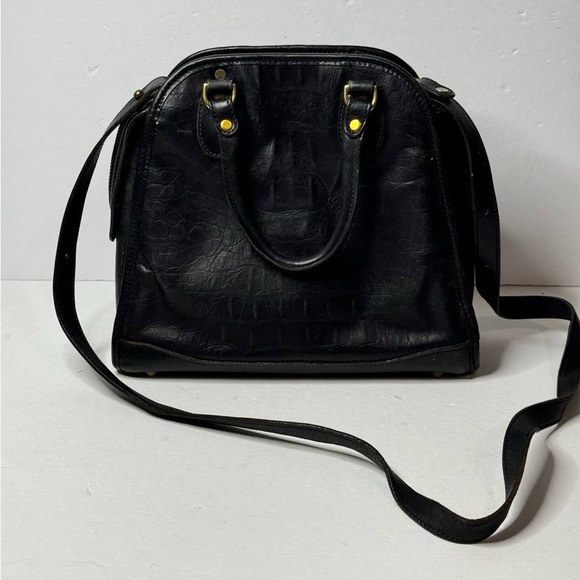 Vintage BRAHMIN Black Croc Leather Sathel Crossbody Hand Bag - Picture 1 of 14